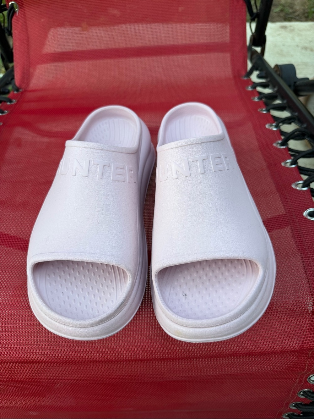 Hunter Pale Pink Slide Sandals with Logo